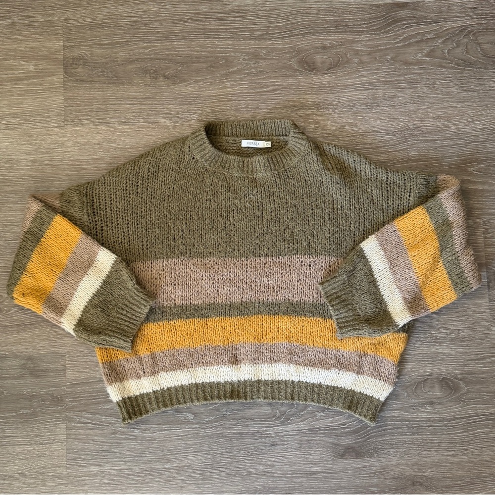Mersea Olive Cozy Striped Sweater OS